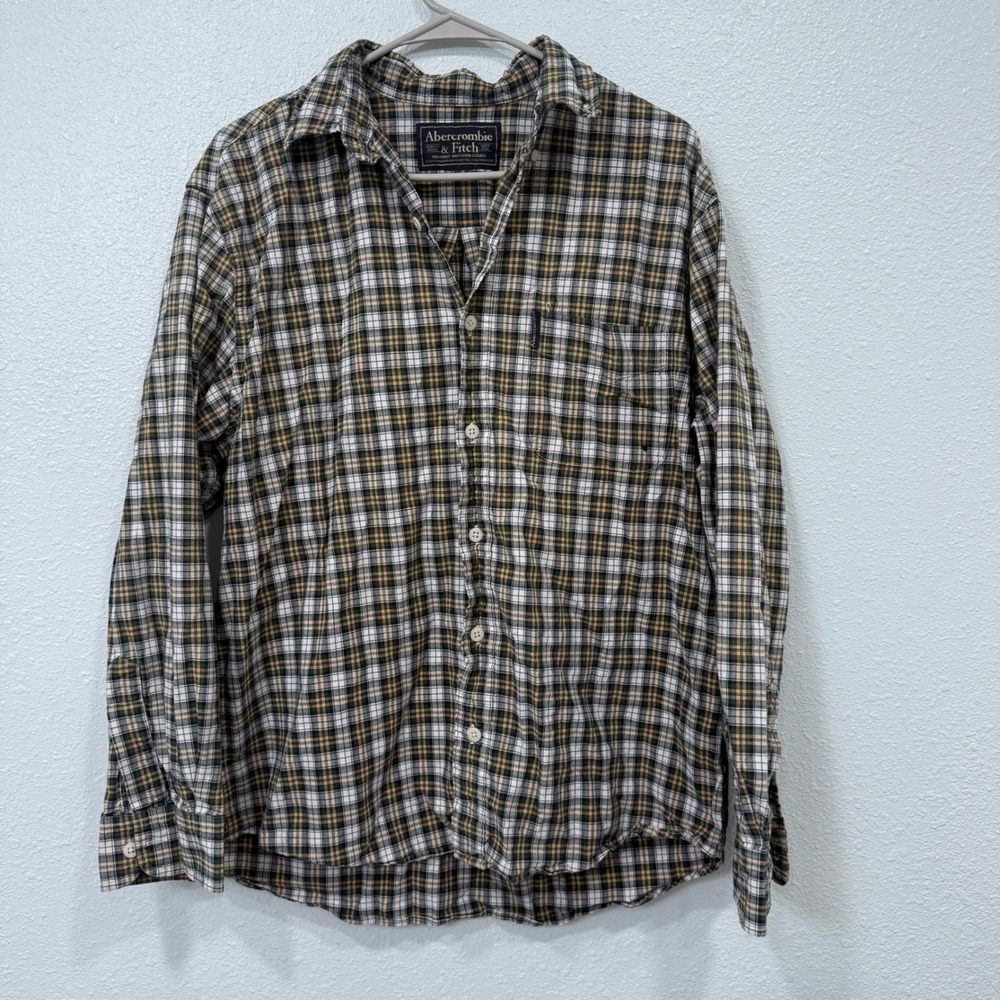 Abercrombie & Fitch Mens Plaid Long Sleeve Button Down Shirt Green Yellow XL